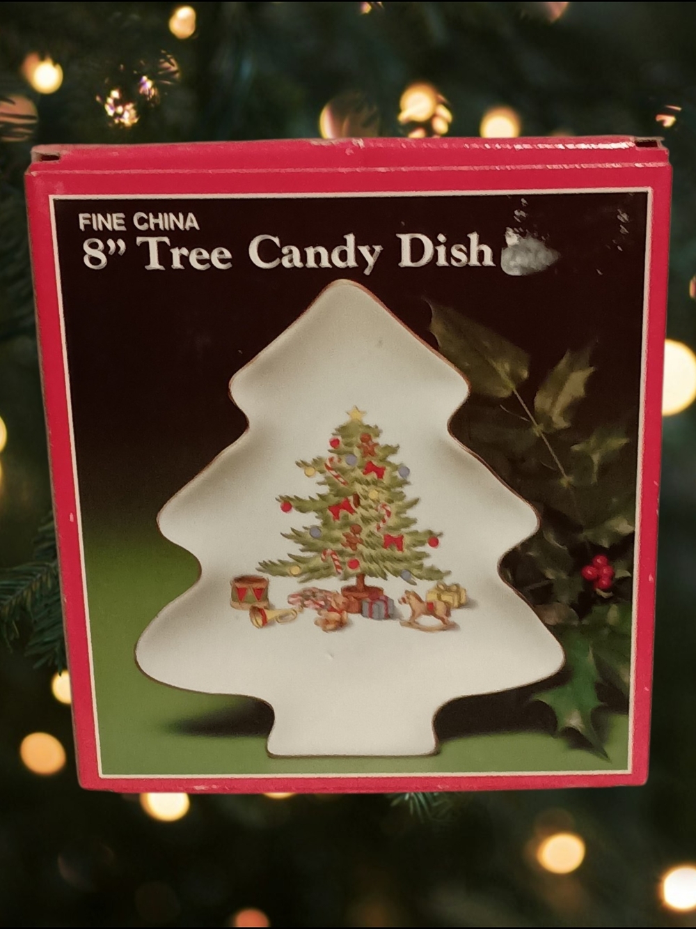 White Tree Candy Dish with Festive Tree Motif